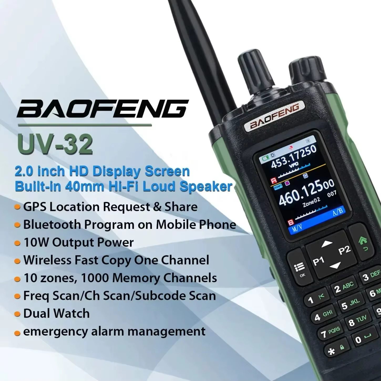 UV-32 GPS Walkies Talkie AM FM Long Range Bluetooth Programming 10W Wireless Copy Frequency 1000CH Two Way Radio