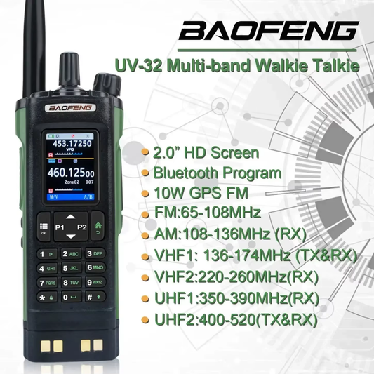 UV-32 GPS Walkies Talkie AM FM Long Range Bluetooth Programming 10W Wireless Copy Frequency 1000CH Two Way Radio