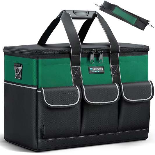 WINHUINT 19-Inch Wide Mouth Tool Organizer Bag with 6 Interior and 8 Exterior Pockets, Made from Durable 600 Denier Fabric