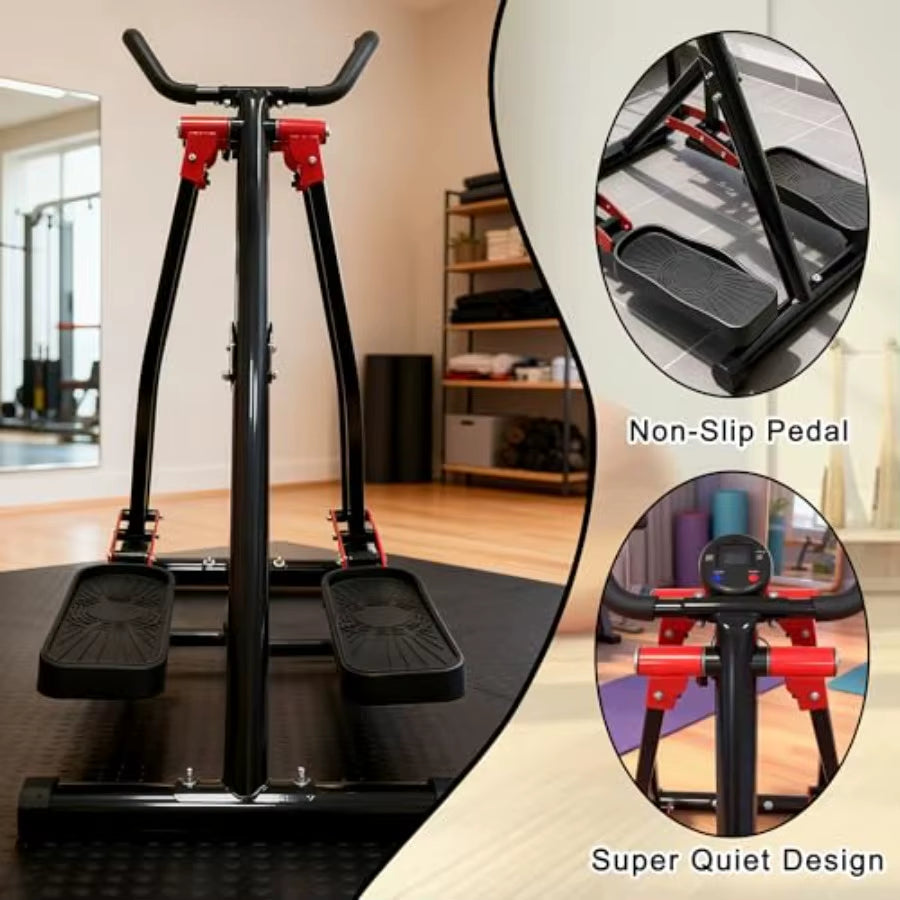 Foldable Air Walking Elliptical Machine for Home Gym - Low-Impact Cardio Trainer with LCD Monitor Extended Stride Non-Slip Peda