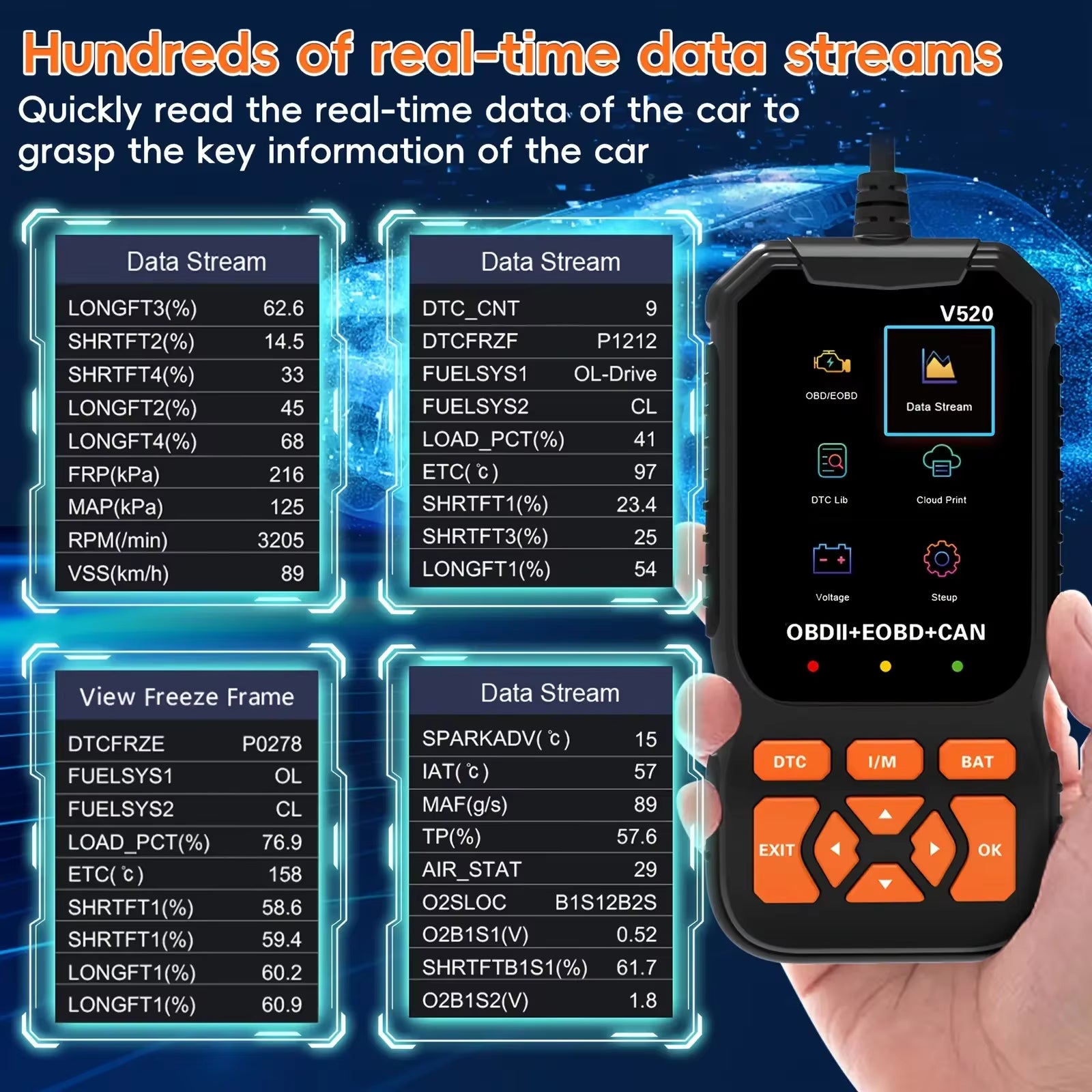 V520 Professional Multi-Language OBD2 Scanner and Diagnostic Tool with Real-Time Data and Fault Error Detection
