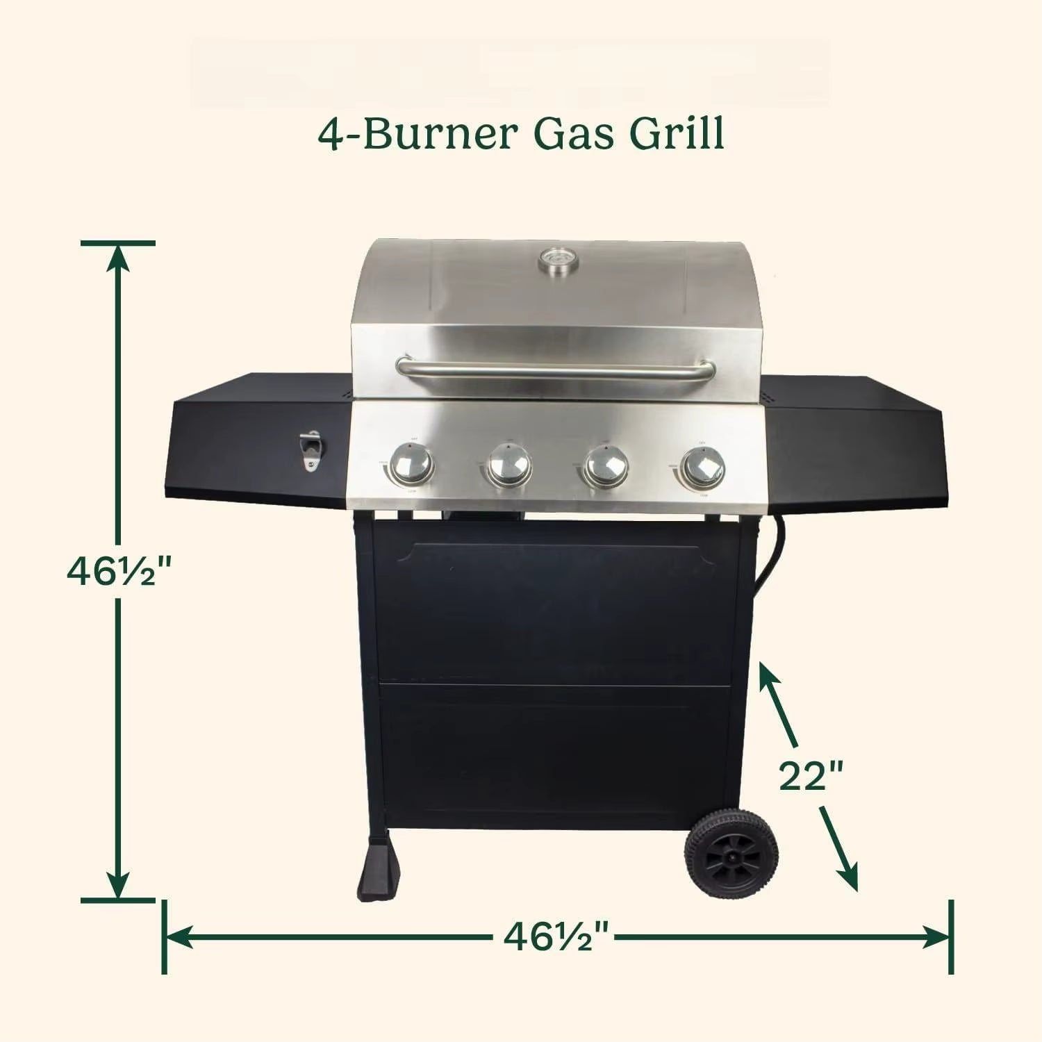 4-Burner Gas Grill, 44,000 BTU Stainless Steel Full Size Propane Grill with Cast Iron Grates, Outdoor Barbecu with Large Space