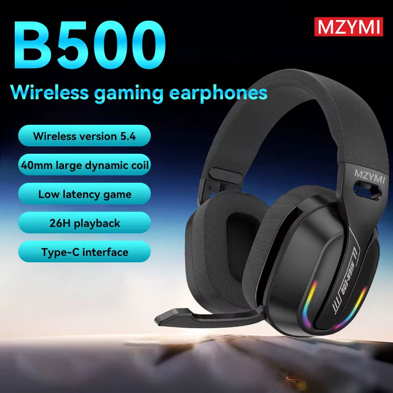 MZYMI Foldable over Ear Headset B500 RGB Wireless Gaming Earphone Low Latency Outdoor Sport Headphone Built-In Mic for PC