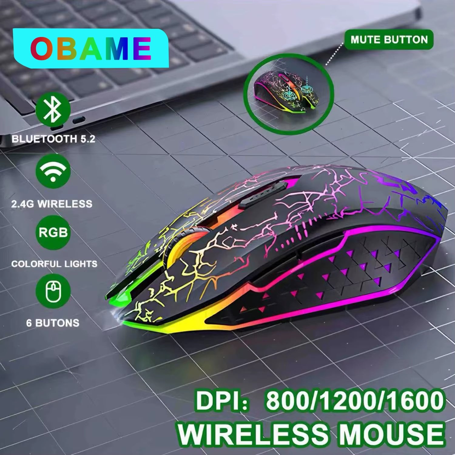 2.4G Bluetooth Wireless Mouse Rechargeable 7 Colors RGB LED Backlit Gaming Mouse Ergonomic Mice for Gamer Computer Laptop Ipad