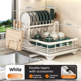 Adjustable Stainless Steel Dish Drying Rack with Drainboard for Over-Sink Plate Organization