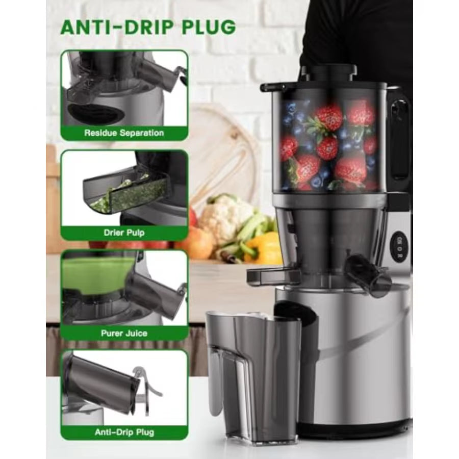 Cold Press Juicer with 5.5Inch Feeding Chute for Masticating Whole Fruits and Vegetables Autocutting Auger Technology for Effic