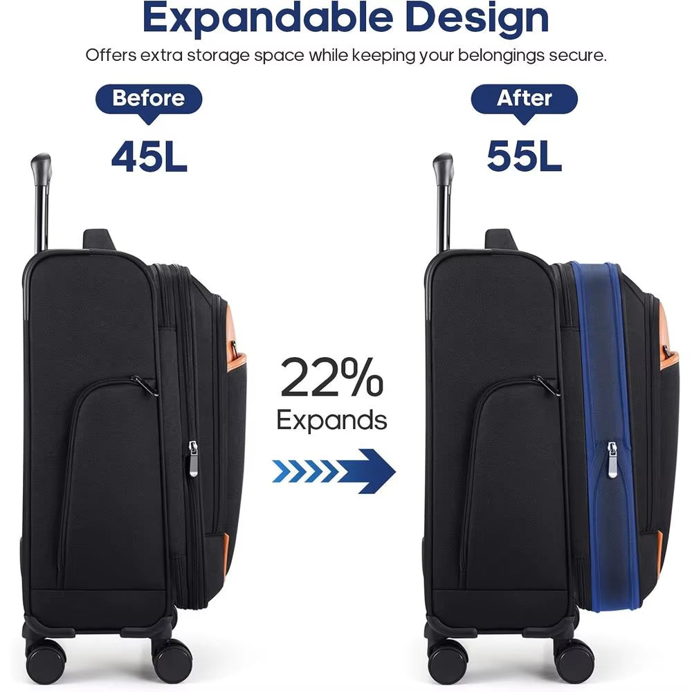 Expandable 22X14X9 Carry-On Luggage, 20 Inch Suitcase with Wheels & TSA Lock, Travel Bag Set with 4 Packing Cases for Men & Wome