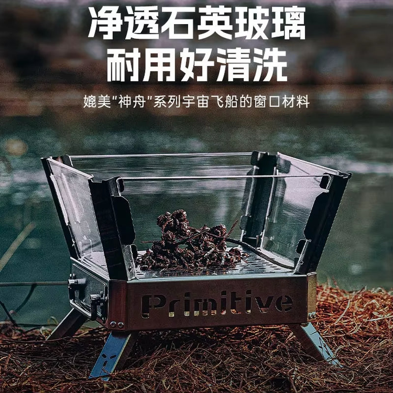 Outdoor Camping Foldable Glass Firewood Stove Winter Portable Folding Stainless Steel Burning Heating Bonfire Stove