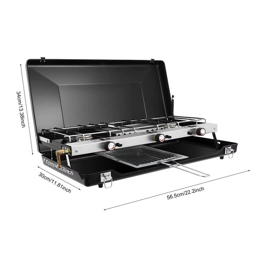 Portable Camping Stove 3-Burner Gas Stove Outdoor Cooking Stove Propane Butane Campfire Grill