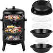 16 Inch Charcoal BBQ Smoker Grill,3-In-1 Portable Vertical Grill Cooker with Built-In Thermometers & Adjustable Vent Systems