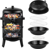 16 Inch Charcoal BBQ Smoker Grill,3-In-1 Portable Vertical Grill Cooker with Built-In Thermometers & Adjustable Vent Systems