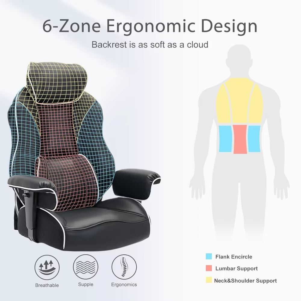 Big and Tall Ergonomic Executive Office Chair with Footrest and Lumbar Support, High Back PU Leather Design