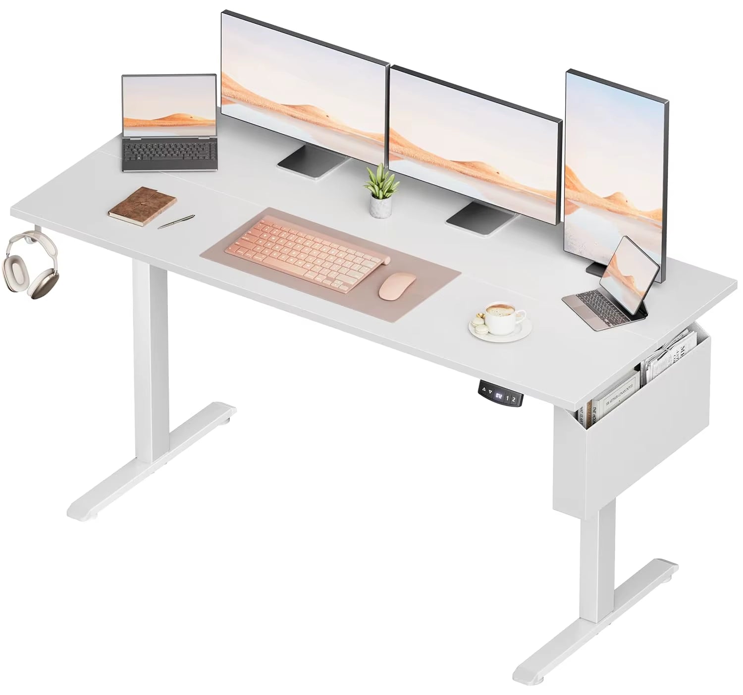 Height Adjustable Electric Standing Desk with Memory Presets and Storage Bag for Home Use