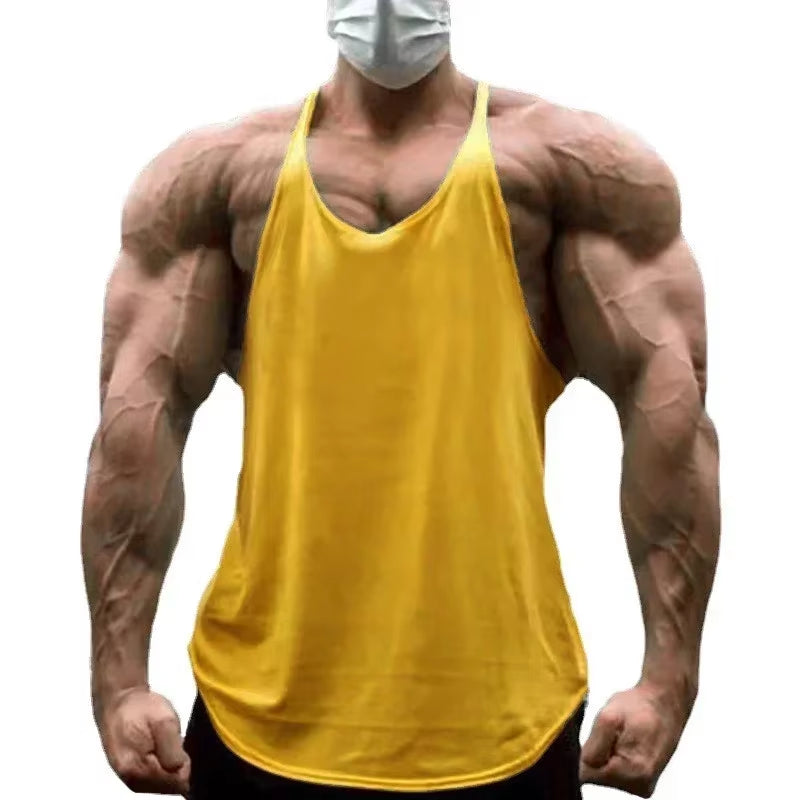 Plain Gym Fitness Bodybuilding Muscle Tank Tops Mens Running Sport Sleeveless Y-Back Vests Summer Cool Cotton Breathable Shirts