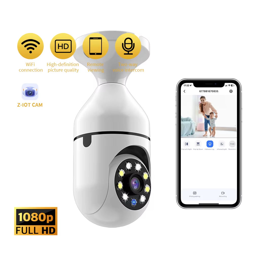 Wifi IP Camera Bulb Cam 1080P Wireless Baby Monitor AI Tracking Security Video Surveillance Pet Cam Indoor