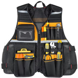 Multi-Pocket Tool Vest with Reflective Strips, Durable Oxford Fabric, Black and Yellow