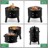 16 Inch Charcoal BBQ Smoker Grill,3-In-1 Portable Vertical Grill Cooker with Built-In Thermometers & Adjustable Vent Systems