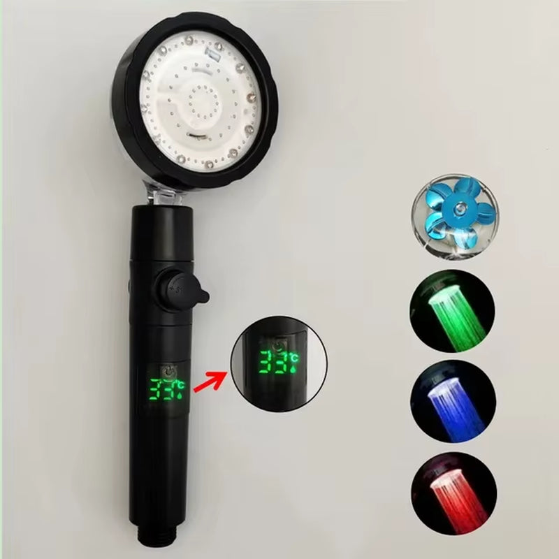 New 3/7 Colors Digital Temperature Display LED Shower Head High Pressure Shower Turbo Bathroom Hand Hose Set Showerhead Nozzle