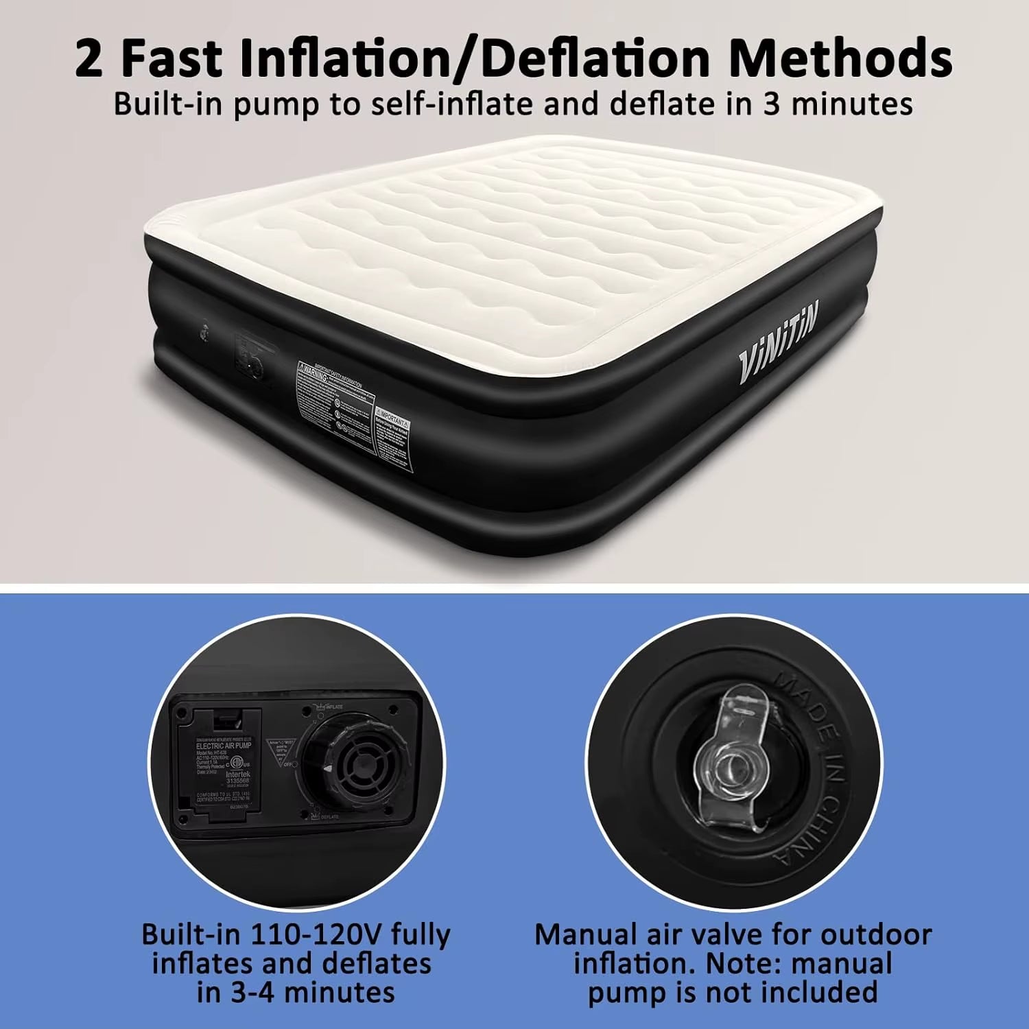 Queen Air Mattress with Built-In Pump, 18" Elevated Inflatable Bed for Guests, Camping, Home Use, Max 660Lb