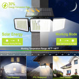 Solar Lights Outdoor 164 LED High Brightness 3 Heads 270° Wide Angle Motion Sensor IP65 Waterproof Security Lighting
