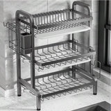 Dish Drying Rack, 3-Tier Space-Saving Dish Rack for Kitchen Counter, Metal Kitchen Organizers and Storage Rack, Large Capacity D