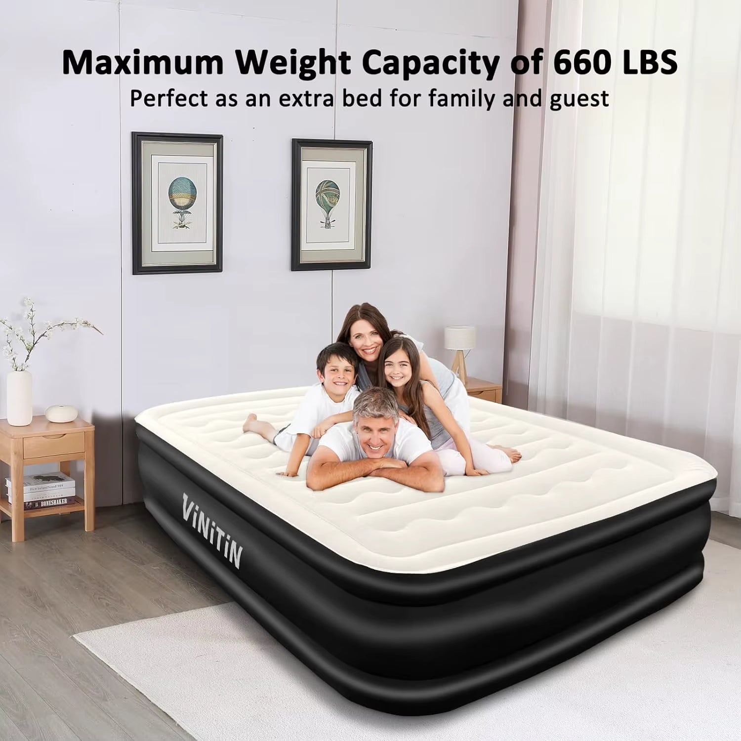 Queen Air Mattress with Built-In Pump, 18" Elevated Inflatable Bed for Guests, Camping, Home Use, Max 660Lb