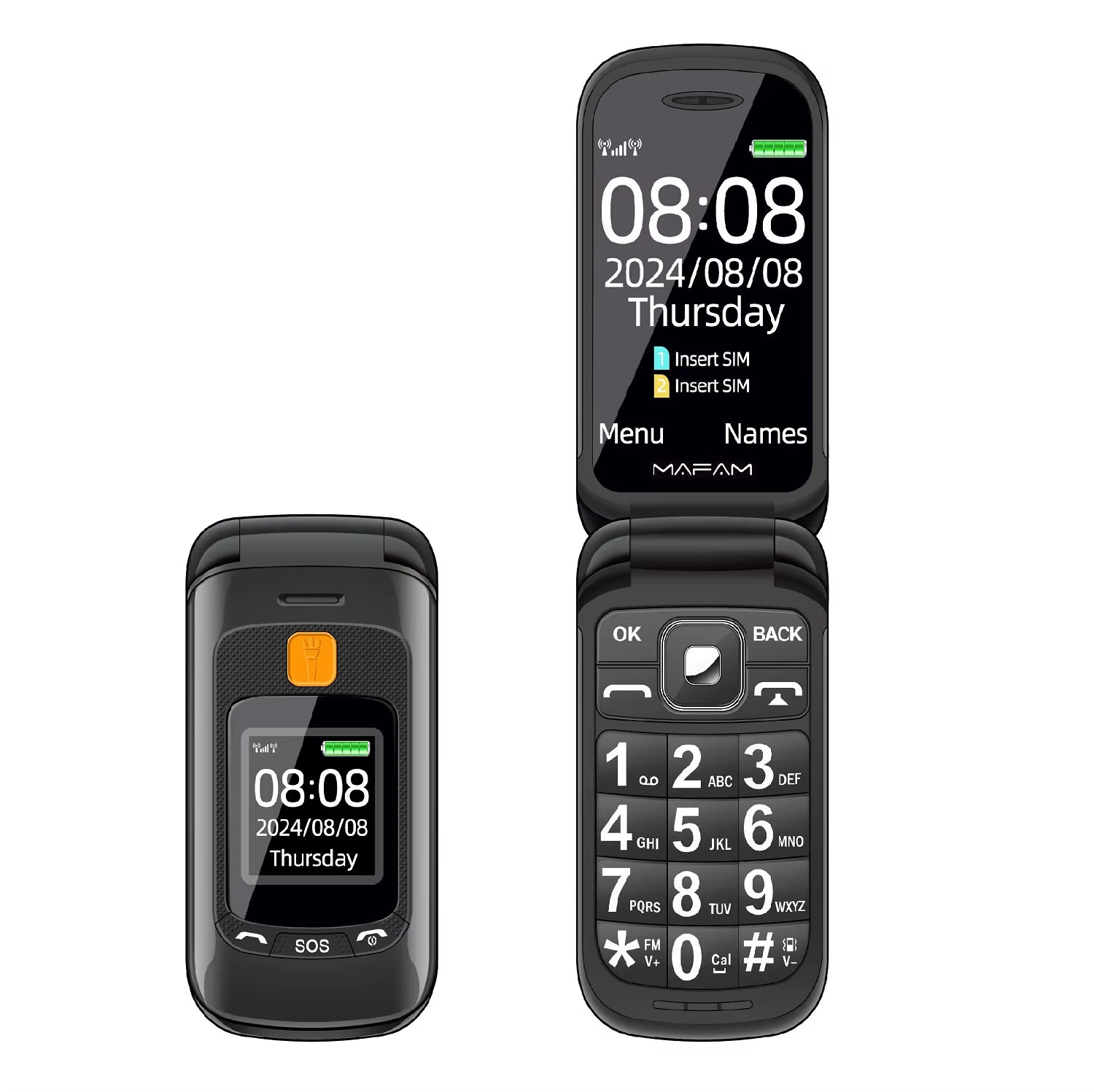 Senior-Friendly Dual Display Mobile Phone with Dual SIM, Large Buttons, Speed Dial, Flashlight, FM Radio, and SOS Call Feature