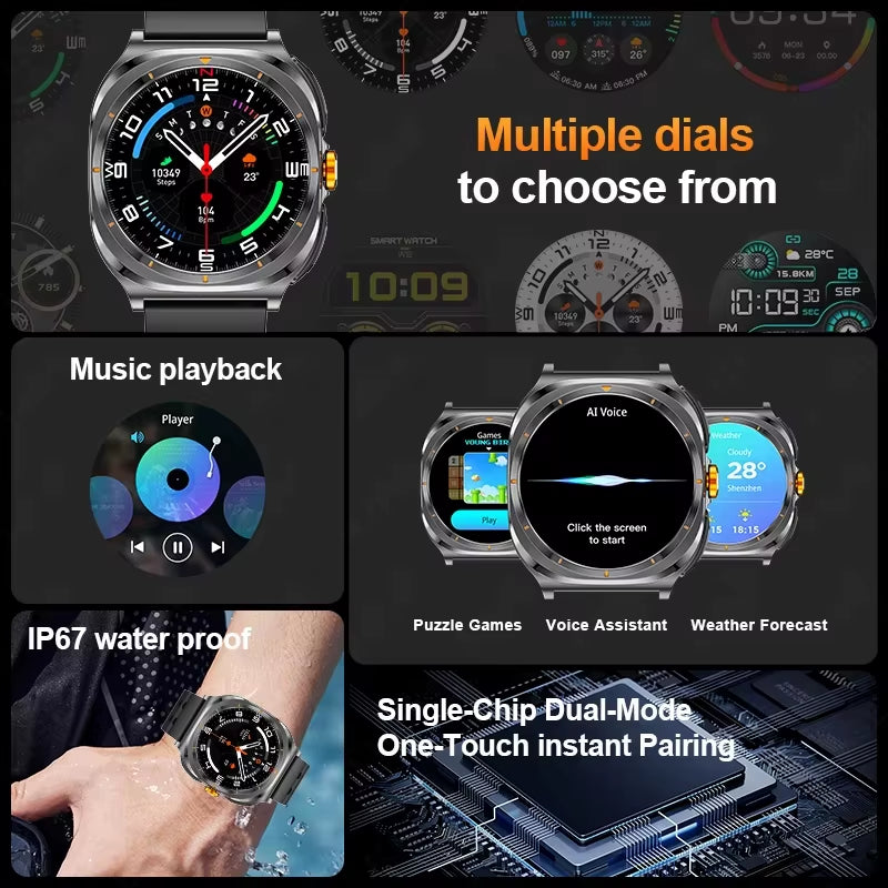 2025 New 6ATM Waterproof Smart Watch Men Outdoor Smartwatch GPS Earphone Compass Heart Rate LED Bluetooth Call Sports Gift