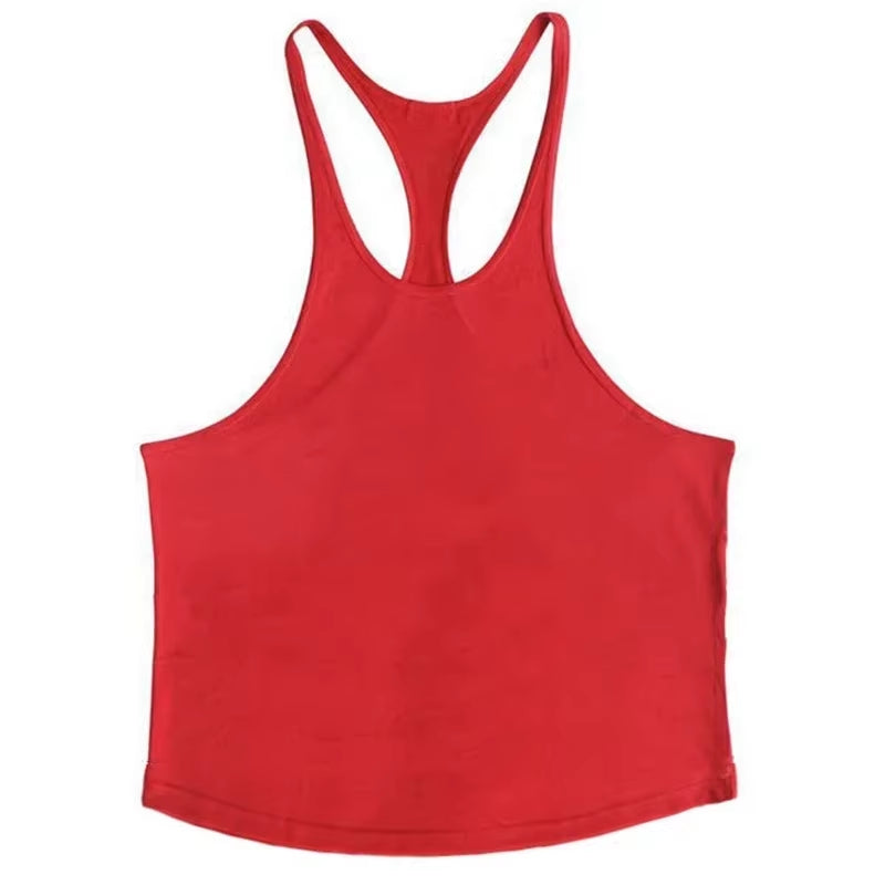 Plain Gym Fitness Bodybuilding Muscle Tank Tops Mens Running Sport Sleeveless Y-Back Vests Summer Cool Cotton Breathable Shirts