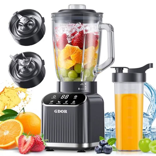 Professional Kitchen Blender 1200 Peak Watts with 5 Functions for Ice Crushing Frozen Fruit 52 Oz Glass Jar and 24 Oz To-Go Cup