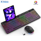 Wireless Keyboard and Mouse Combo with Backlit Full Size Ergonomic Keyboard with Phone Tablet Holder 2.4G Mouse for PC Laptop