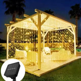 Outdoor Solar Curtain Light 3X3M 300Leds Holiday Decorations Garland 8 Modes Halloween Christmas Party Decor String Lights