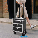 Professional Rolling Makeup Case Large Capacity Aluminum Trolley Case Portable Multifunctional Makeup Case with Drawers