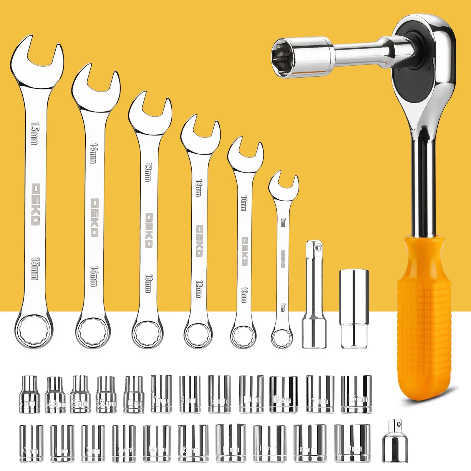 DEKO 228-Piece Socket Wrench and Auto Repair Tool Combination Set with Plastic Storage Toolbox