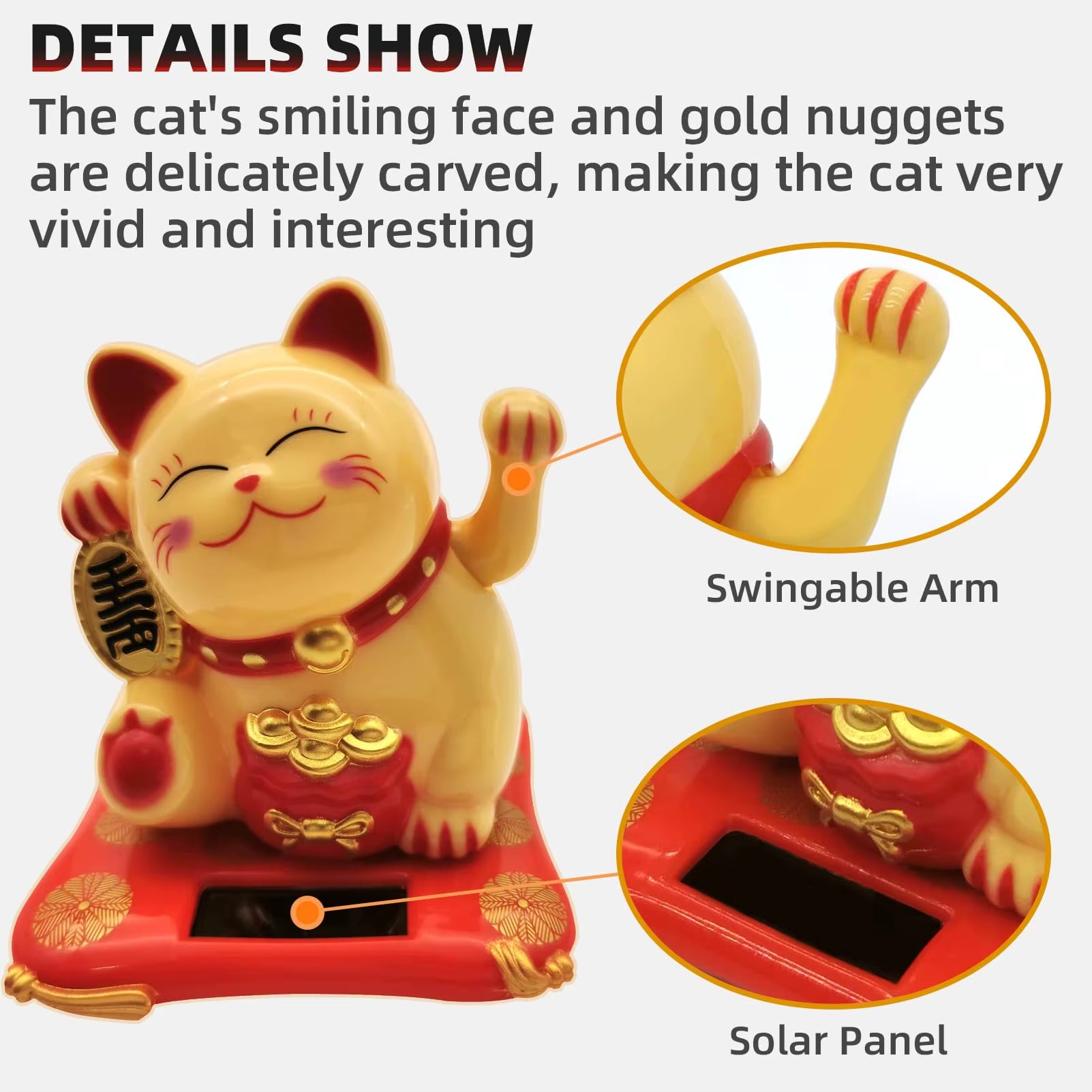 1Pc Mini Fortune Cat Figurine, Waving Hand Feng Shui Cat Decoration Home, Car Ornament, Holiday Gift, Home Decoration