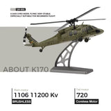 Wltoys K170 RC Helicopter with Gyro UH-60L 4CH Remote Control Brushless Helicopters with LED Light Airplane Toys for Kids