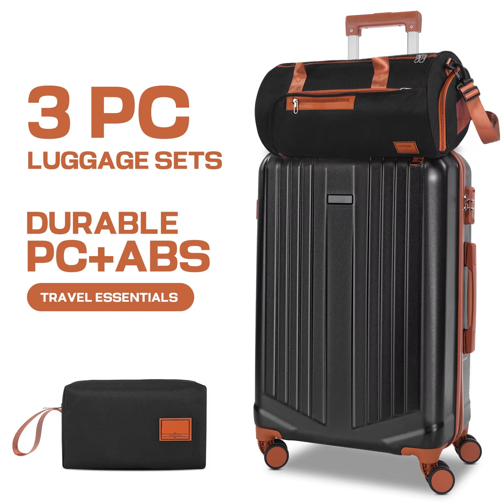 3Pcs Luggage Set Carry on Suitcase with Toiletry Bag Fitness Bag 20 Inch Suitcase with Spinner Wheel & TSA Lock for Business
