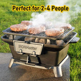 Ironmaster Hibachi Grill, Pre-Seasoned Cast Iron Charcoal Grill with 2 Heights & Air Control, Portable