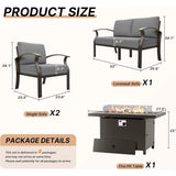 Aluminum Patio Furniture Set 4-Seat Modern Metal Outdoor Conversation Sets W/45In Propane Fire Pit Table and Loveseat