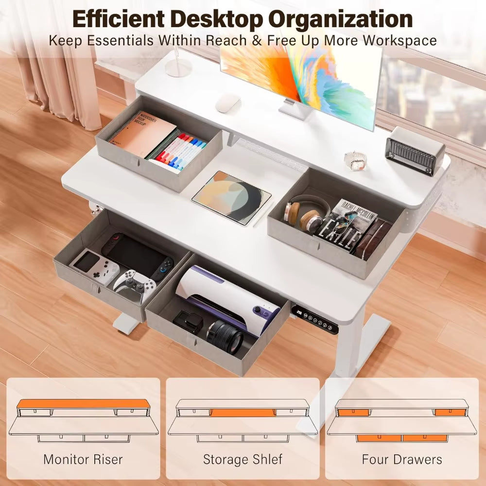 40" x 24" Electric Height Adjustable Standing Desk with 4 Storage Drawers, Customized Sit-Stand Computer Desk