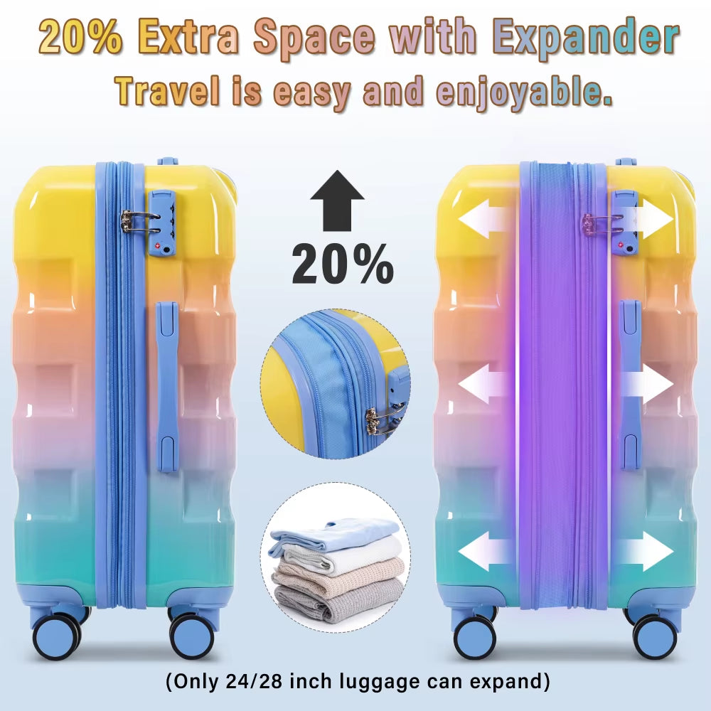Luggage Set–Hardshell Suitcases with Spinner Wheels and TSA Lock, PC+ABS, Vibrant Glossy Expandable Design for Travel