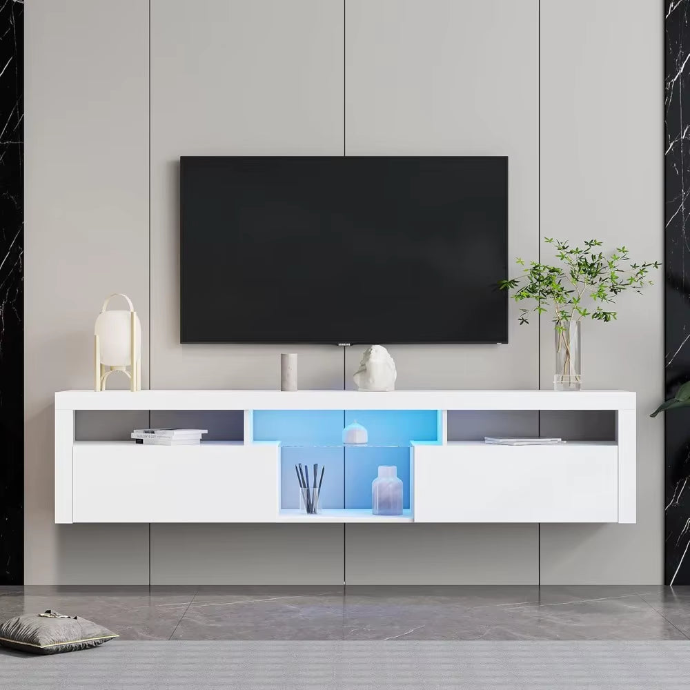 White Floating TV Stand, LED TV Stand for 70/75/80/85 Inch TV, Wall Mounted Entertainment Media Center TV Console