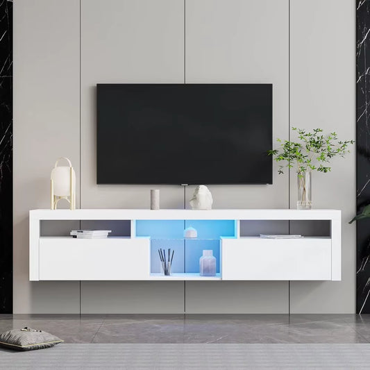 White Floating TV Stand, LED TV Stand for 70/75/80/85 Inch TV, Wall Mounted Entertainment Media Center TV Console