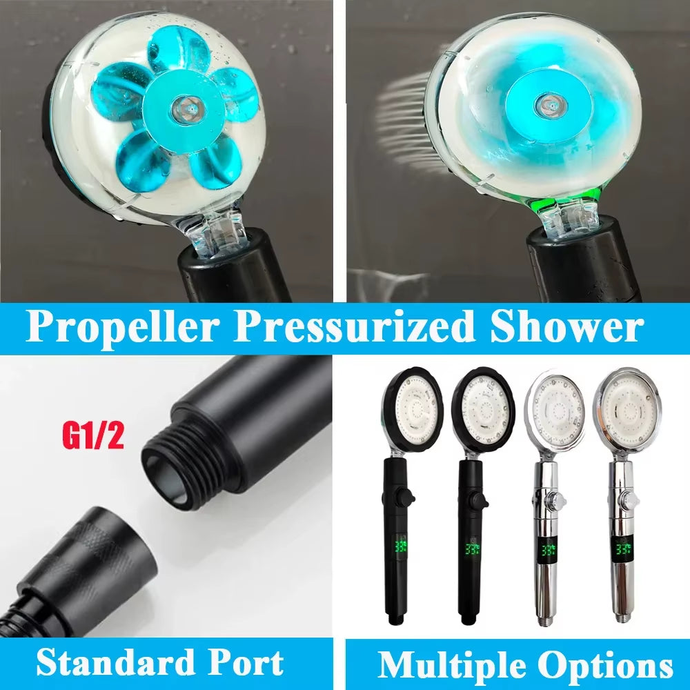 New 3/7 Colors Digital Temperature Display LED Shower Head High Pressure Shower Turbo Bathroom Hand Hose Set Showerhead Nozzle