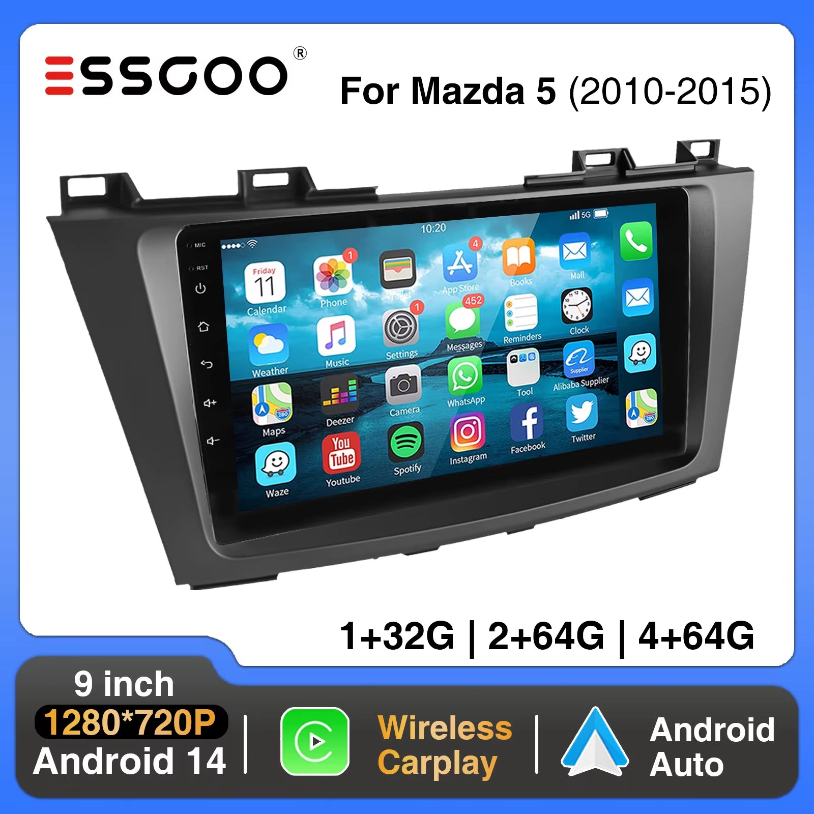 9" for Mazda5 2010-2015 Carplay Android Auto Car Stereo Multimedia Player Radio Android 14 GPS Navi Wifi BT FM SWC USB