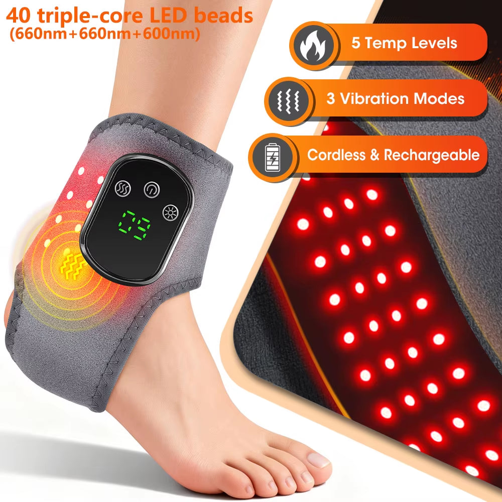 Electric Heating Ankle Massager 40PCS 660Nm LED Vibration Massage Red Light Ankle Brace Wrist Guard Left/Right Foot Hand Protect