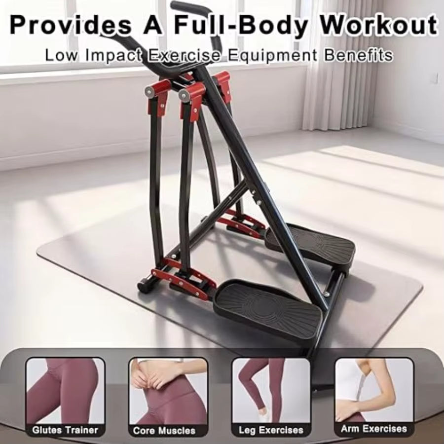 Foldable Air Walking Elliptical Machine for Home Gym - Low-Impact Cardio Trainer with LCD Monitor Extended Stride Non-Slip Peda