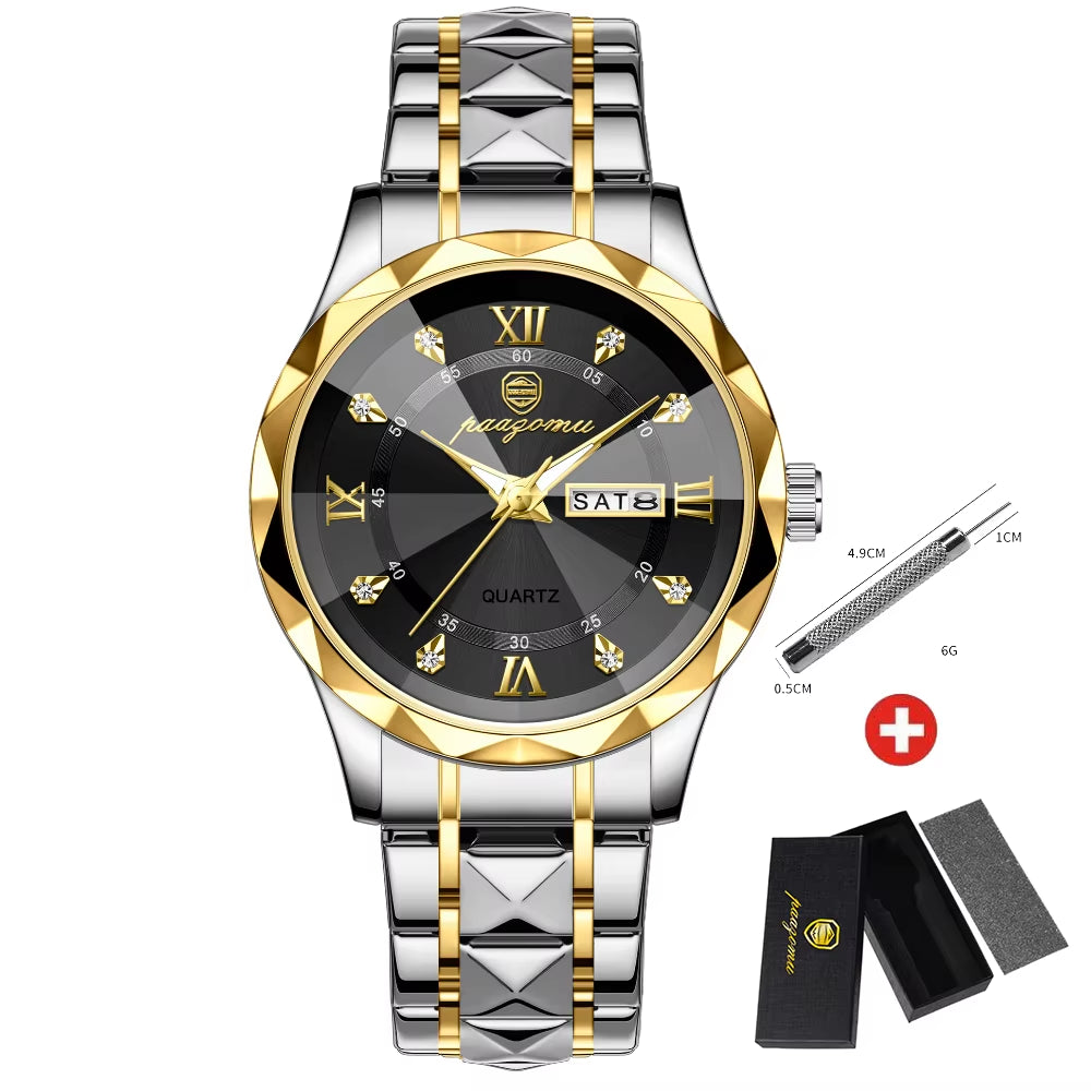 PAAZOMU Luxury Men Watches Business Top Brand Man Wristwatch Waterproof Luminous Date Week Quartz Men'S Watch High Quality+Box