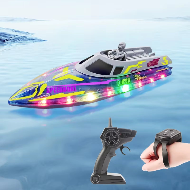 Electric RC Boat 2.4G Remote Control Stunt Speedboat Children Toy Lights High Speed RC Racing Boats Yacht Competitive Game Ship