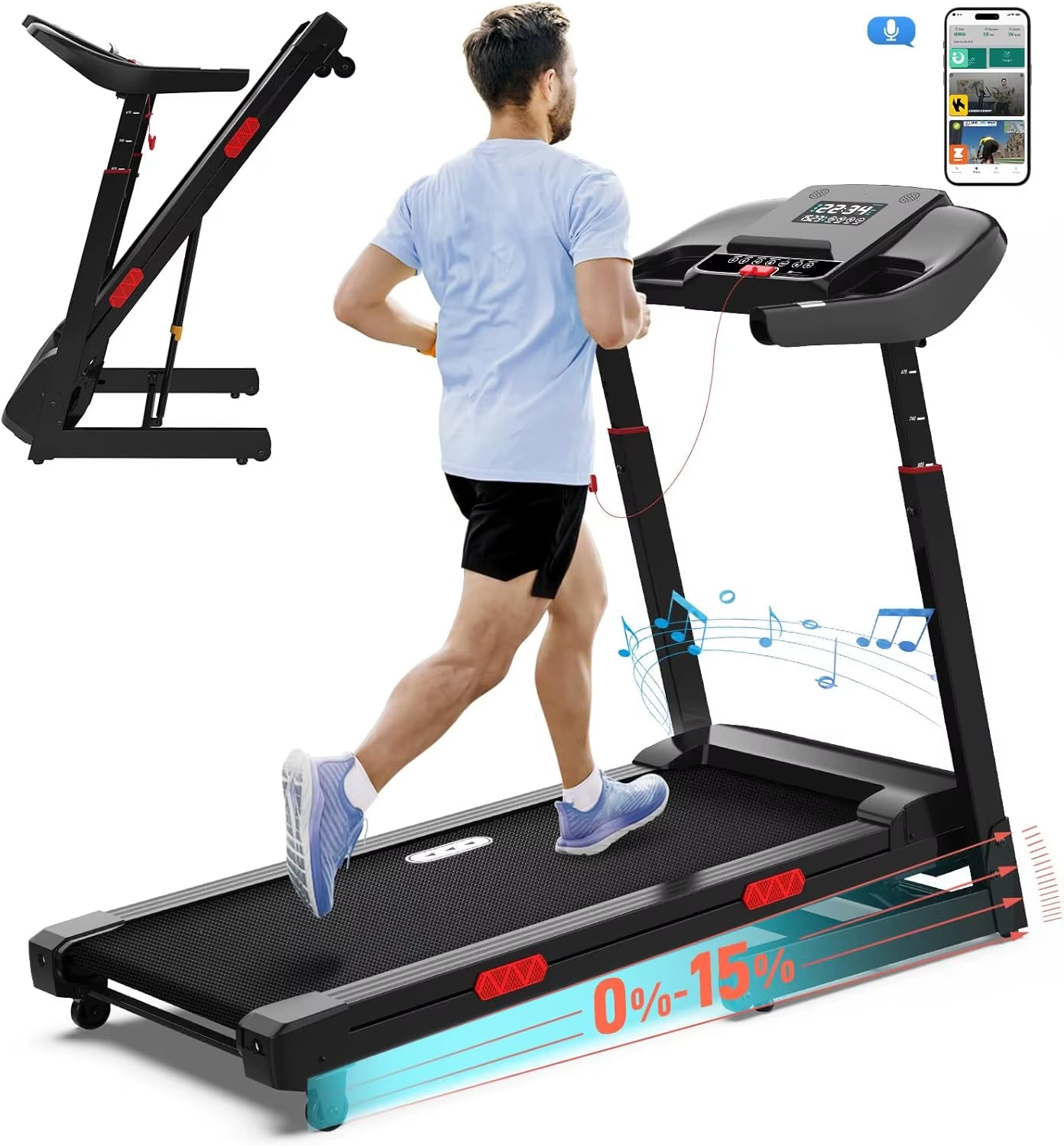 Auto Incline Treadmill with 400 Lbs Capacity - Foldable Running Machine for Home with APP, Voice Control and Speaker - 8.7 MPH